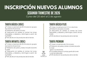 ¡ABIERTO PLAZO INSCRIPCION NUEVOS ALUMNOS PARA 2º TRIMESTRE CURSOS DE GOLF NEGRALEJO 2026!